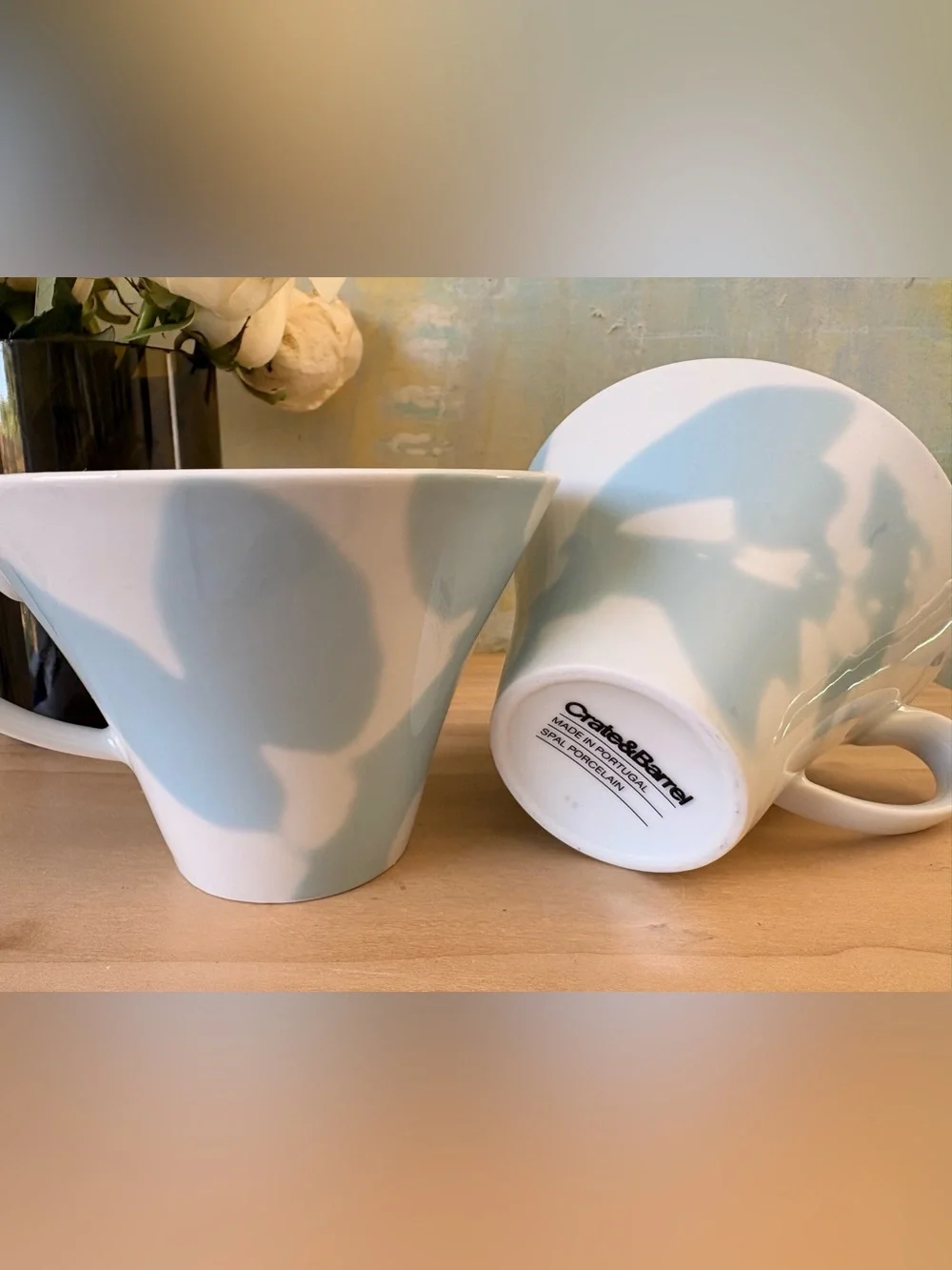 Crate&Barrel Pale Blue and White Porcelain Cloud Mugs